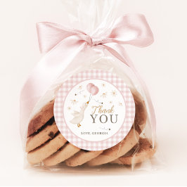 Pegatina Redonda One Silly Goose Girls 1st Birthday Pink Gingham