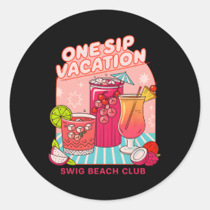 Pegatina Redonda One Sip Vacation Swig Club de Playa 