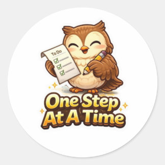 Pegatina Redonda One Step At A Time – Cute Motivational Owl