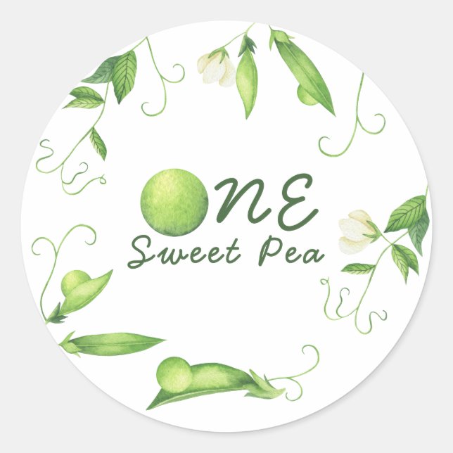 Pegatina Redonda One Sweet Pea First Birthday (Anverso)