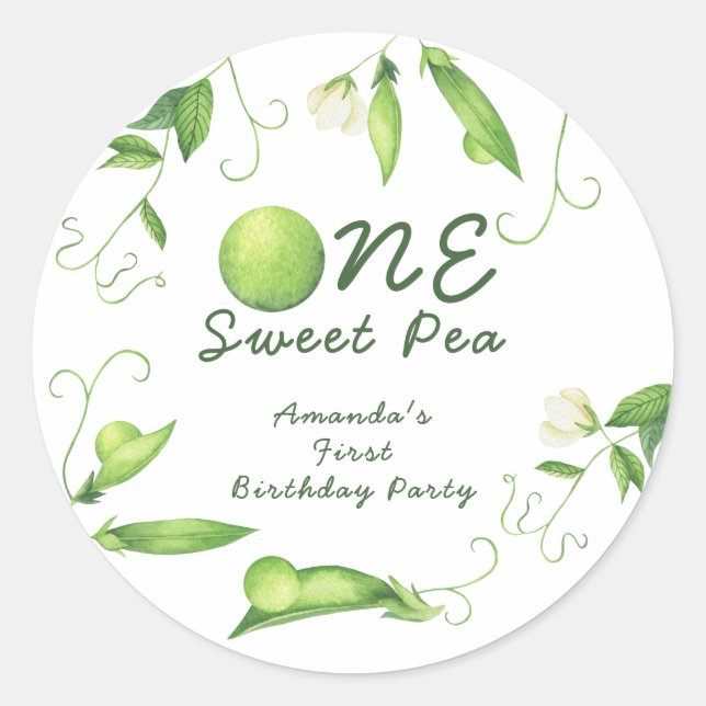 Pegatina Redonda One Sweet Pea First Birthday (Anverso)