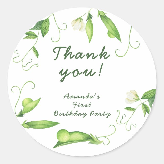 Pegatina Redonda One Sweet Pea First Birthday (Anverso)