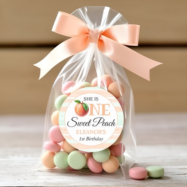 Pegatina Redonda One sweet peach First Birthday watercolor stripes (Subido por el creador)