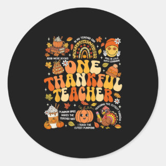 Pegatina Redonda One Thankful Teacher Thanksgiving Groovy Fall Autu