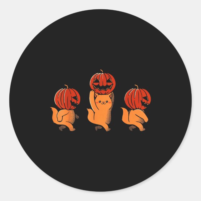 Pegatina Redonda One Two Three Cute Kittens Pumpkin Halloween Soky  (Anverso)