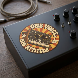 Pegatina Redonda One Voice, Big Attitude – Synth Nerd Humor