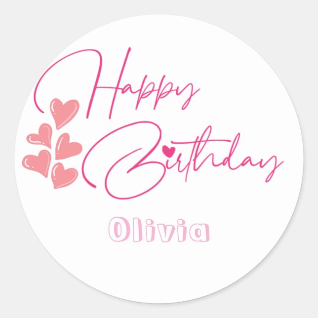Pegatina Redonda one year old birthday pink design  (Anverso)