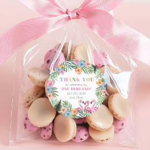 Pegatina Redonda Onederland Verano Tropical Flamenco Cumpleaños núm