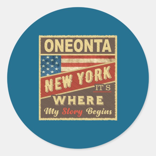 Pegatina Redonda Oneonta Ny Its Where My Story Begins _1  (Anverso)