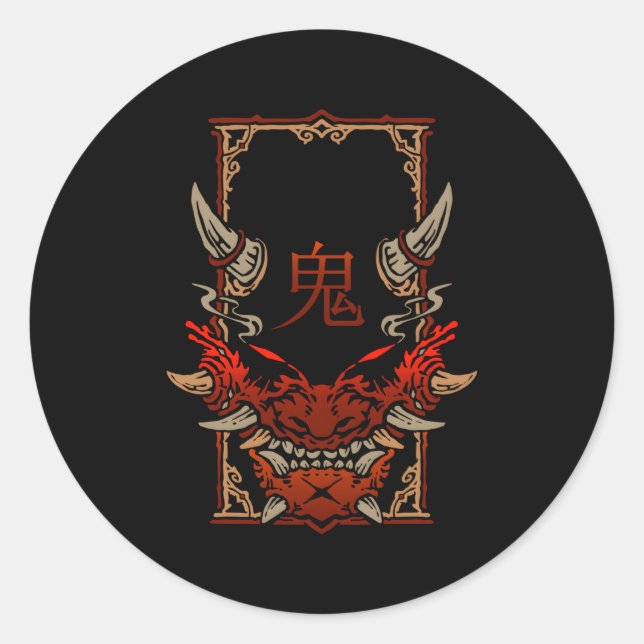 Pegatina Redonda Oni Hannya Ghost Japonés (Anverso)