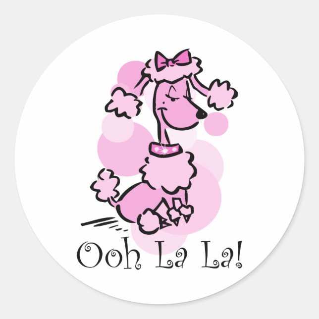 Pegatina Redonda Ooh La Poodle (Anverso)