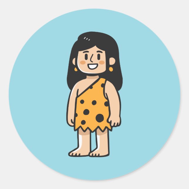 Pegatina Redonda Oona mujer de las cavernas (Anverso)