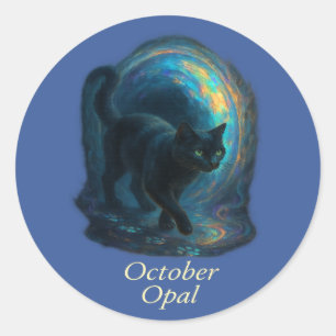 Pegatina Redonda Opal de octubre - Portal Gato negro e irlandés