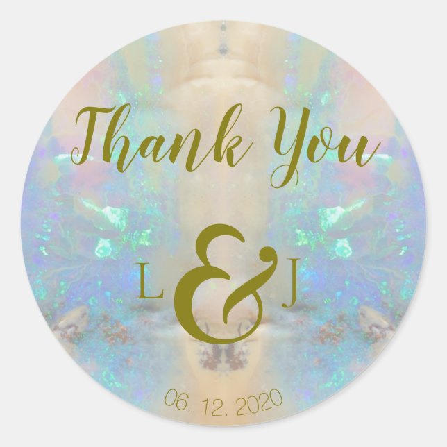 Pegatina Redonda Opal Gemstone Quartz Boda Gracias (Anverso)