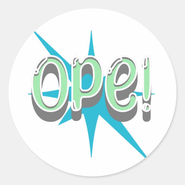 Pegatina Redonda Ope, divertida jerga de medio oeste | Verde y azul (Anverso)