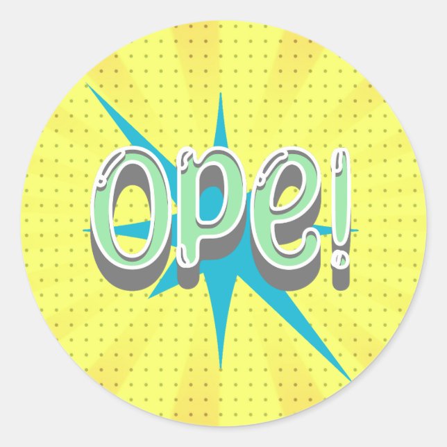 Pegatina Redonda Ope, divertida jerga de medio oeste | Verde y azul (Anverso)