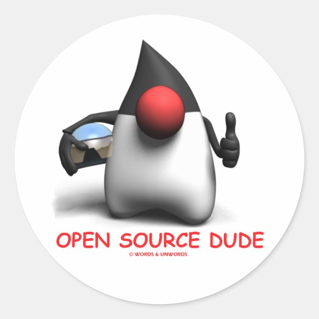 Pegatina Redonda Open Source Dude (duque de desarrolladores de soft (Anverso)