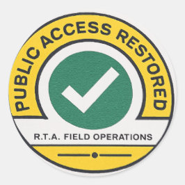 Pegatina Redonda Operaciones de Campo R.T.A. Restauradas Acceso Púb
