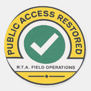 Pegatina Redonda Operaciones de Campo R.T.A. Restauradas Acceso Púb