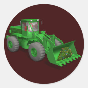 Pegatina Redonda Operador de bulldozer de Santa Claus