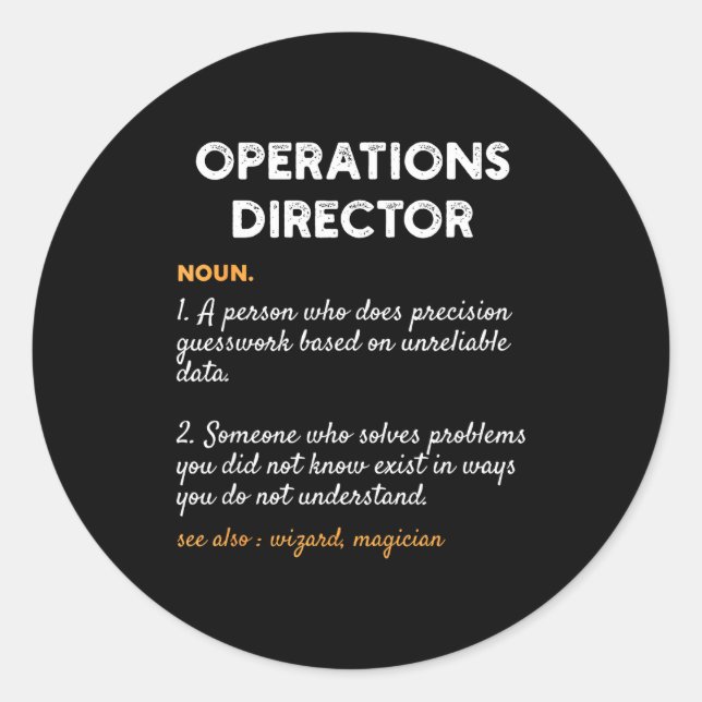 Pegatina Redonda Operations Director Profession Funny Dictionary De (Anverso)