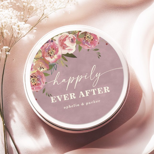 Pegatina Redonda Ophelia Moda Rosa Feliz Nunca Después Del Favor De (Say "I DO" to Romantic Watercolor Florals and a Cottagecore Vibe with the Ophelia Wedding Suite.)