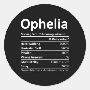 Pegatina Redonda Ophelia Nutrición Nombre personalizado Graciosa Ch