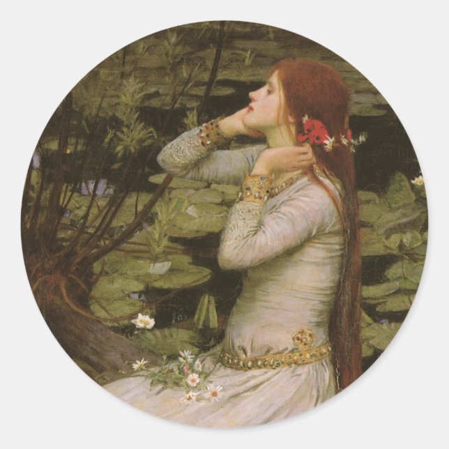Pegatina Redonda Ophelia por el estanque de John William Waterhouse (Anverso)