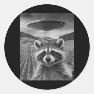 Pegatina Redonda Opossum Selfie Con Alien Ufo Funny Possum Regalos