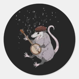 Pegatina Redonda Opossum Tocando Banjo Guitar Possum Tra Weird