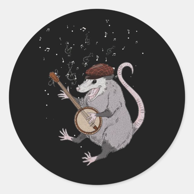 Pegatina Redonda Opossum Tocando Banjo Guitar Possum Tra Weird (Anverso)