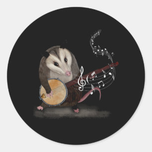 Pegatina Redonda Opossum Tocando Banjo Guitar Possum Tra Weird