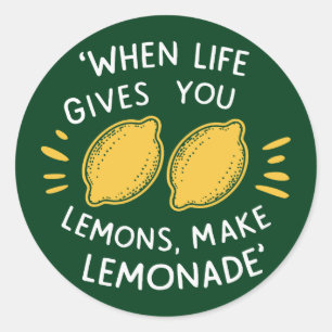 Pegatina Redonda Optimismo de limonada, limones de verano