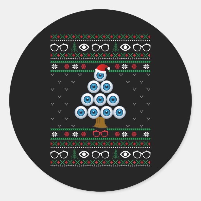 Pegatina Redonda Optometría de árbol de bolas oculares fea (Anverso)