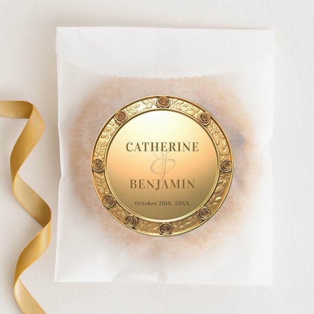 Pegatina Redonda Opulento y brillante Rosas de oro esculpido Boda f (Subido por el creador)