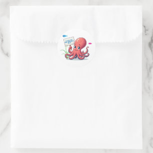 Pegatina Redonda Opulpo personalizado con pescado