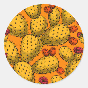Pegatina Redonda Opuntia florida en amarillo
