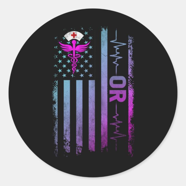 Pegatina Redonda OR Job Operating room Nurse USA Flag (Anverso)
