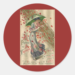 Pegatina Redonda Oración a San Valentín, dama victoriana vintage