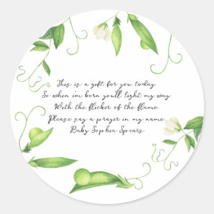 Pegatina Redonda Oración de Baby Shower Little Sweet Pea Baby