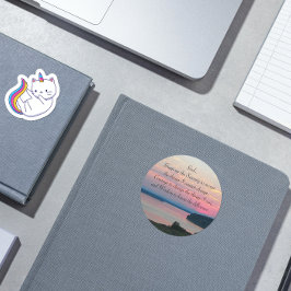 Pegatina Redonda Oración de serenidad Foto del atardecer de capa ro