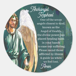 Pegatina Redonda Oración del Ángel San Rafael Arcángel Ángel Sanado