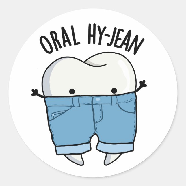 Pegatina Redonda Oral Hy-jean Funny Tooth Pun (Anverso)