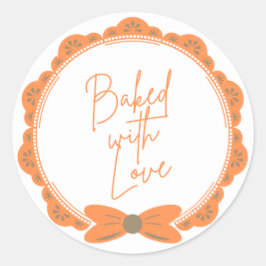 Pegatina Redonda Orange 'Baked With Love' Round Sticker