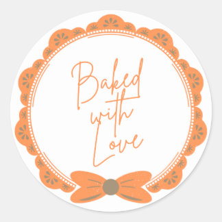 Pegatina Redonda Orange 'Baked With Love' Round Sticker