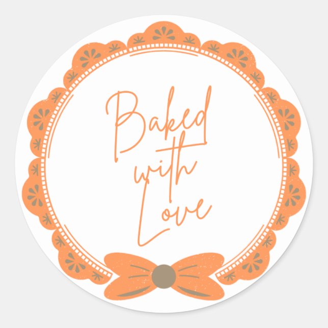 Pegatina Redonda Orange 'Baked With Love' Round Sticker (Anverso)