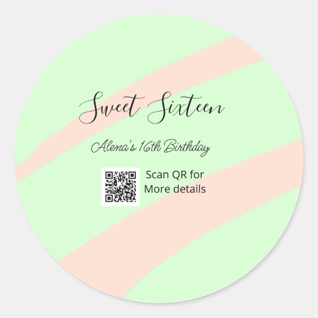 Pegatina Redonda Orange green pastel  QR  Sweet sixteen birthday  (Anverso)