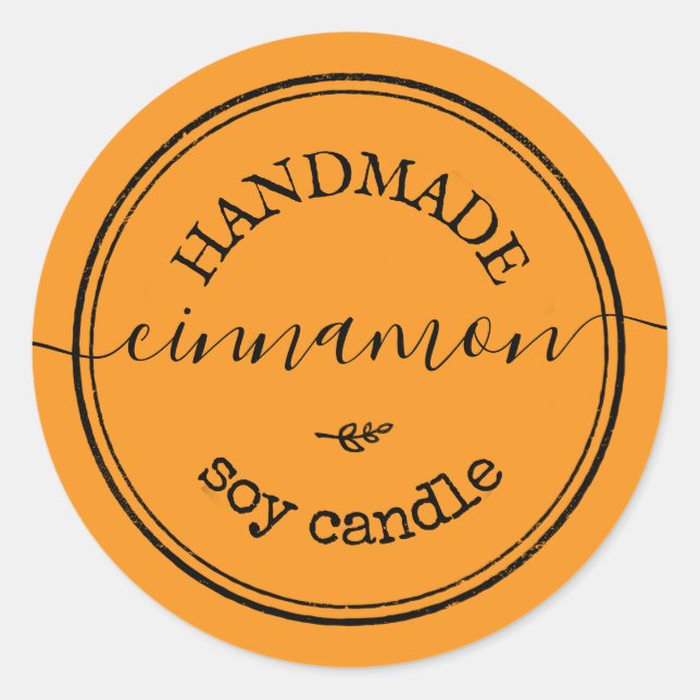 Pegatina Redonda Orange Handmade Script Black Border Product Label (Anverso)