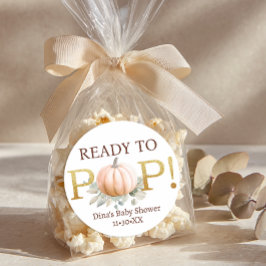 Pegatina Redonda Orange Pumpkin Ready to Pop Baby Shower Sticker