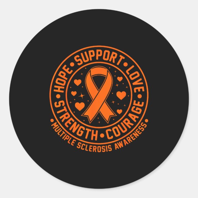 Pegatina Redonda Orange Ribbon Multiple Sclerosis Awareness  (Anverso)